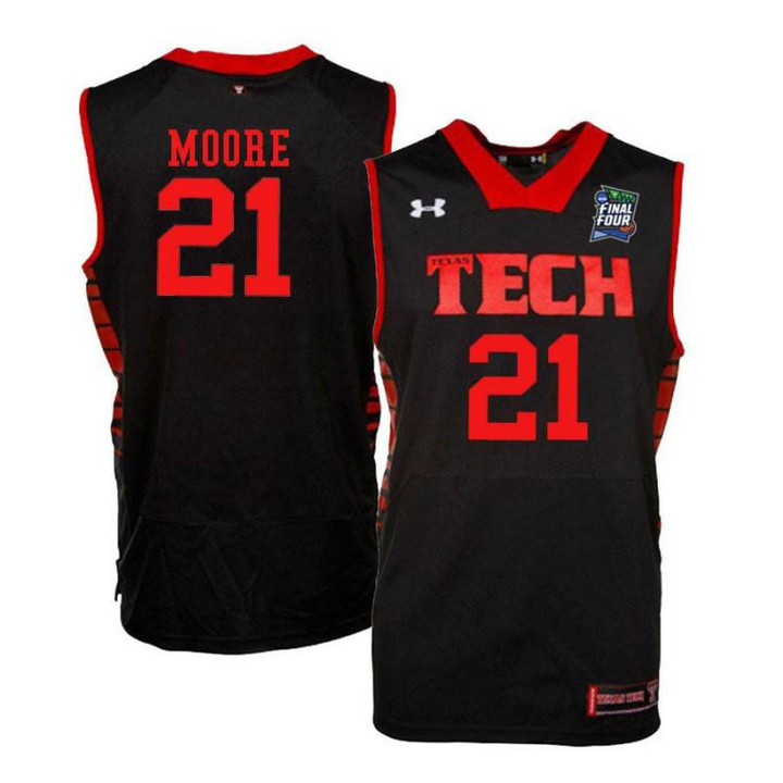 Men #Under Armour 21 Khavon Moore Black Texas Tech Red Raiders Basketball Jersey