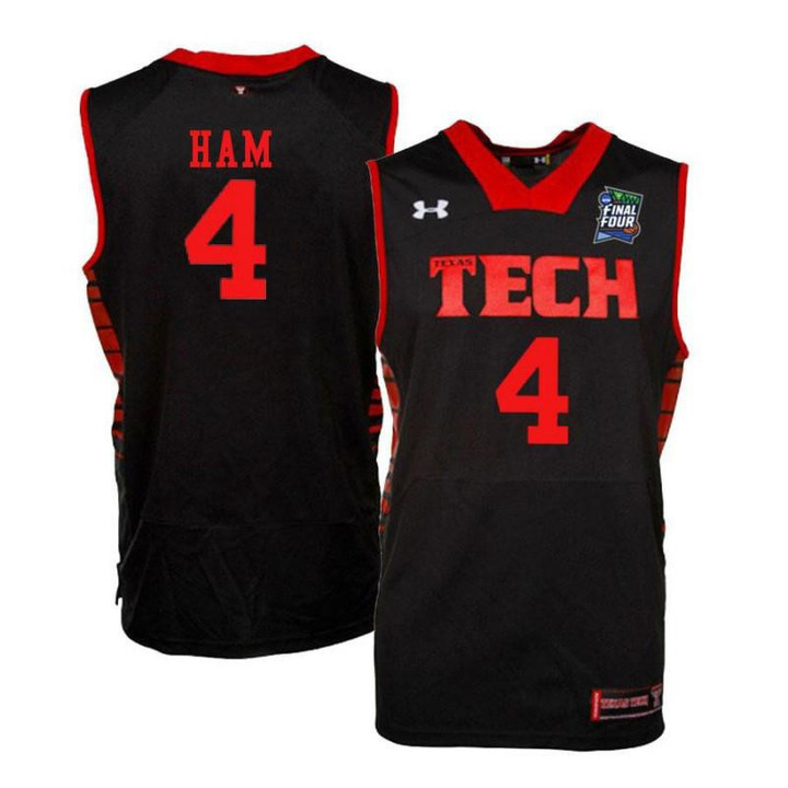 Men #Under Armour 4 Donovan Ham Black Texas Tech Red Raiders Basketball Jersey