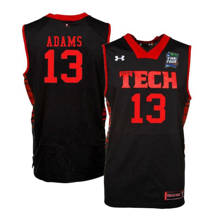 Men #Under Armour 13 Luke Adams Black Texas Tech Red Raiders Basketball Jersey