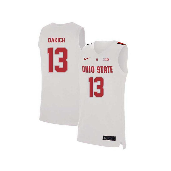 Men #13 Andrew Dakich White Elite Ohio State Buckeyes Basketball Jersey