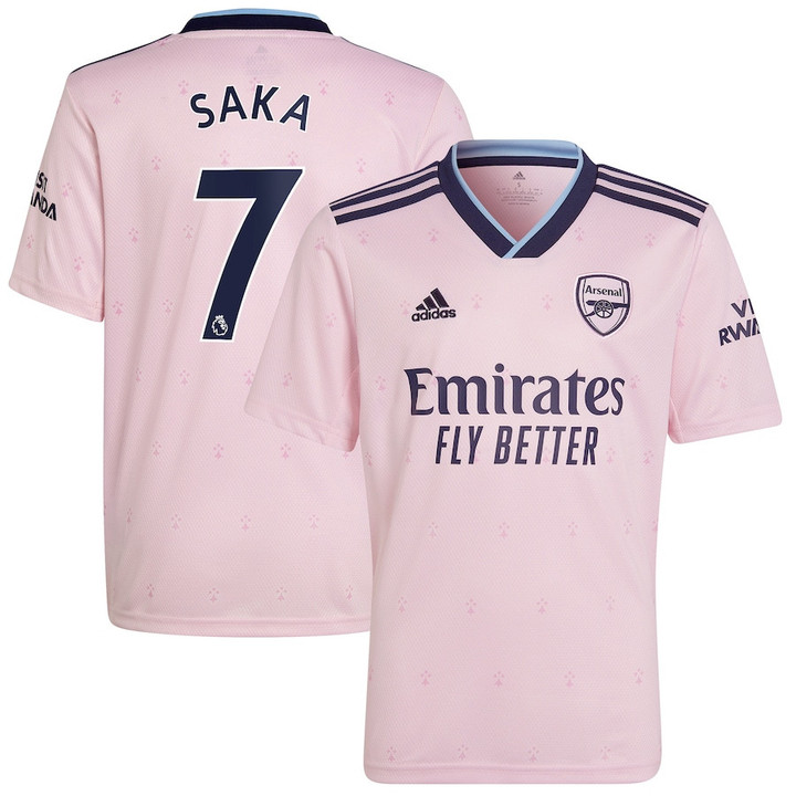 Bukayo Saka #7 Arsenal Youth 2022/23 Third Player Jersey - Pink