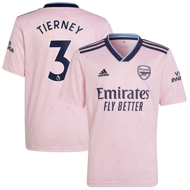 Kieran Tierney #3 Arsenal Youth 2022/23 Third Player Jersey - Pink