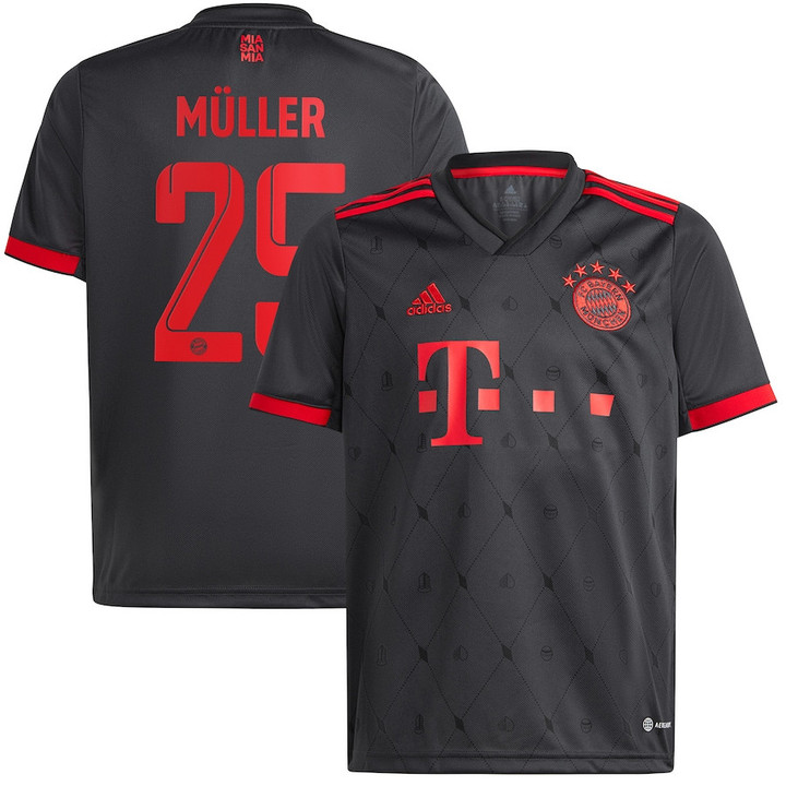 Thomas Muller #25 Bayern Munich Youth 2022/23 Third Player Jersey - Charcoal