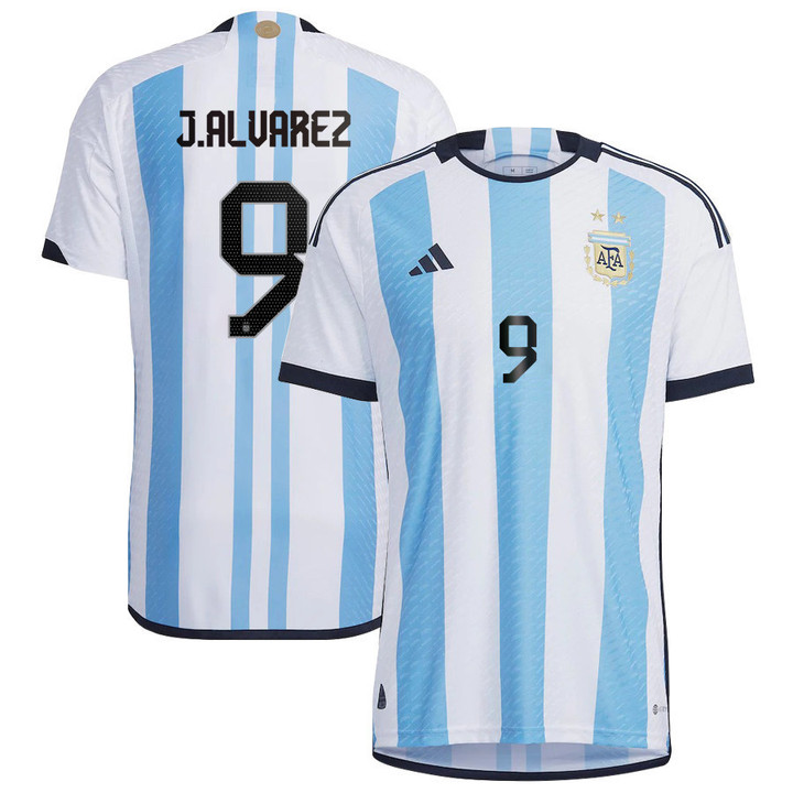 Argentina National Team 2022-23 Qatar World Cup Julian Alvarez #9 White Home Men Jersey - New