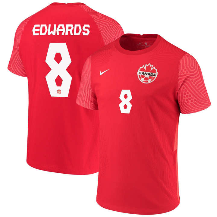 Canada National Team 2022 Qatar World Cup Raheem Edwards #8 Red Home Men Jersey - New