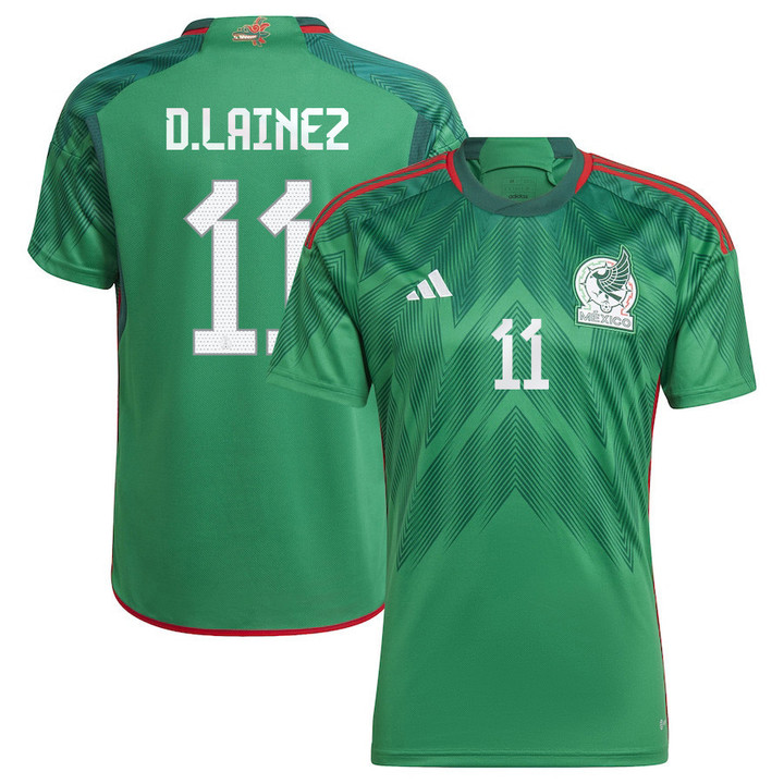 Mexico National Team 2022 Qatar World Cup Diego Lainez #11 Green Home Men Jersey - New
