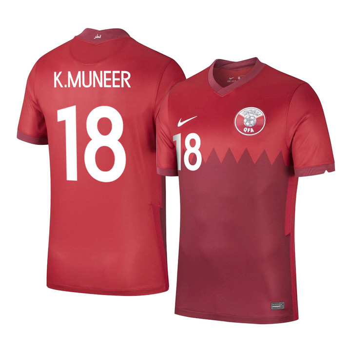 Qatar National Team 2022 Qatar World Cup Khalid Muneer #18 Red Home Men Jersey - New