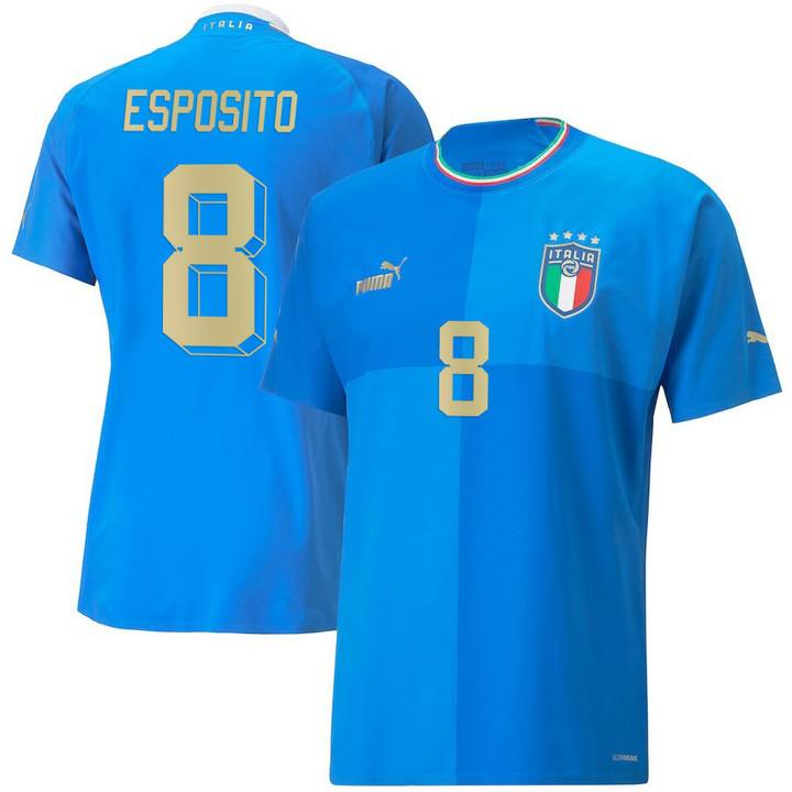 Italy National Team 2022/23 Salvatore Esposito #8 Home Blue Men Jersey