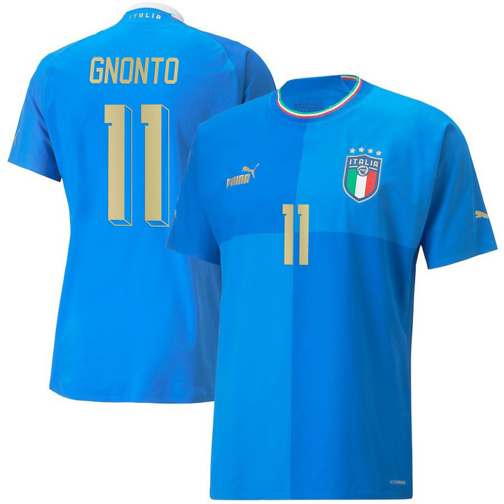 Italy National Team 2022/23 Wilfried Gnonto #11 Home Blue Men Jersey