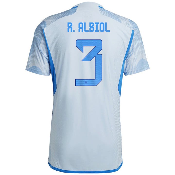 Spain National Team 2022/23 Qatar World Cup Raúl Albiol #3 Away Men Jersey - Glow Blue