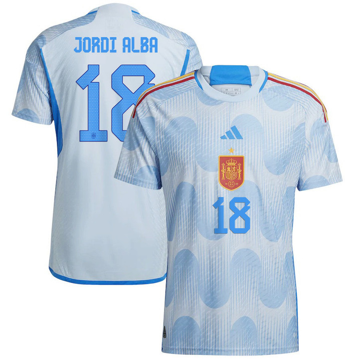 Spain National Team 2022/23 Qatar World Cup Jordi Alba #18 Away Men Jersey - Glow Blue