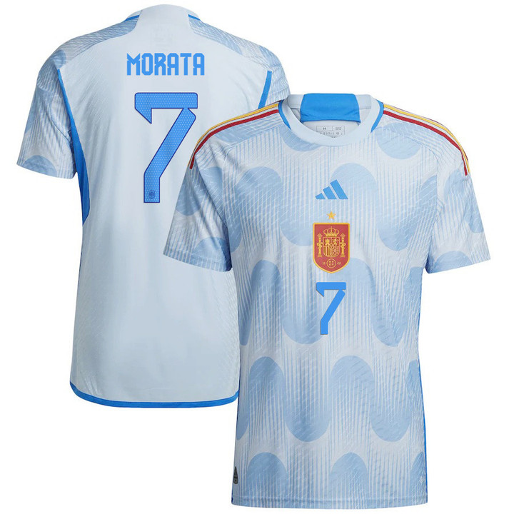 Spain National Team 2022/23 Qatar World Cup Álvaro Morata #7 Away Men Jersey - Glow Blue