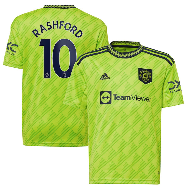 Marcus Rashford #10 Manchester United Youth 2022/23 Third Player Jersey - Neon Green