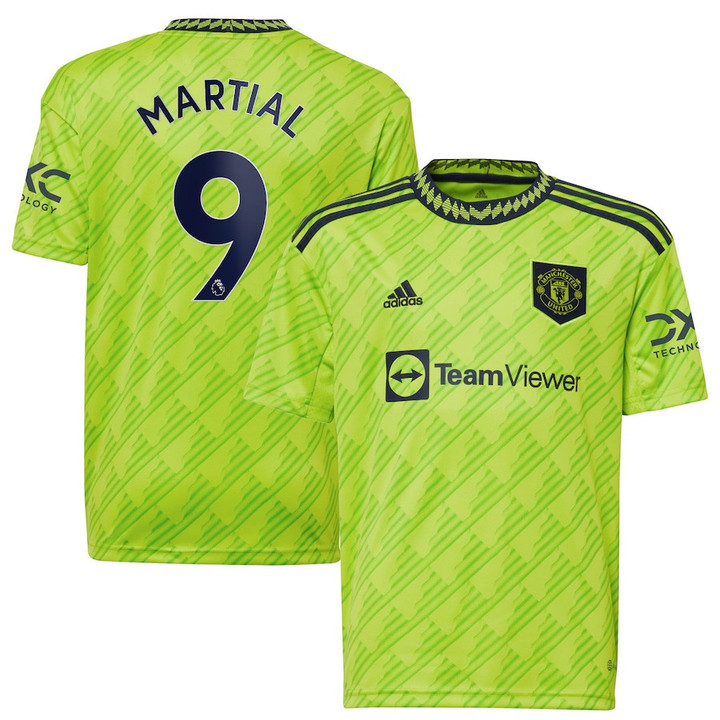 Anthony Martial #9 Manchester United Youth 2022/23 Third Player Jersey - Neon Green