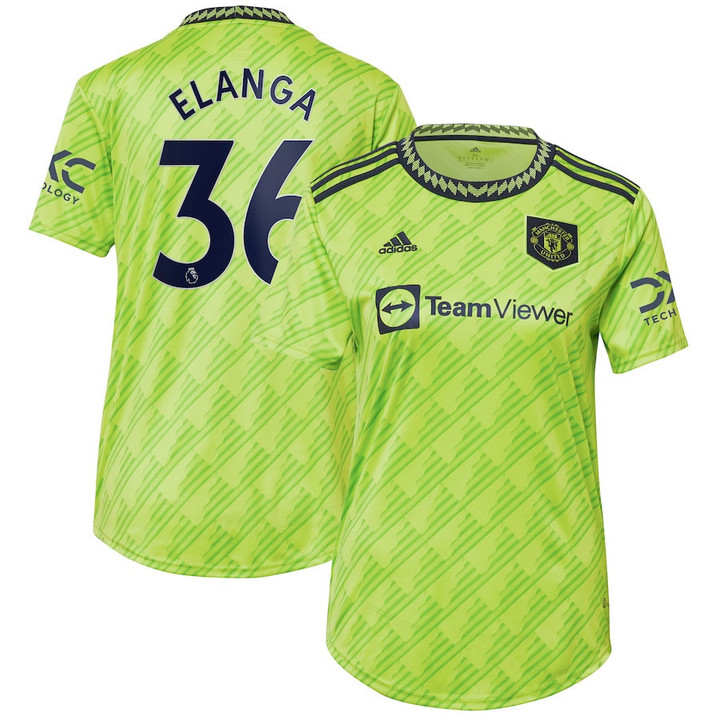 Anthony Elanga #36 Manchester United Women's 2022/23 Third Player Jersey - Neon Green