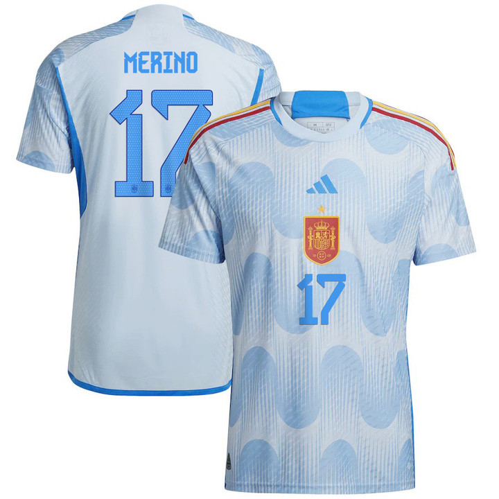 Spain National Team 2022/23 Qatar World Cup Mikel Merino 17 Away Men Jersey - Glow Blue