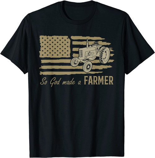 Usa Patriotic American Flag Tractor So God Made A Farmer T-Shirt