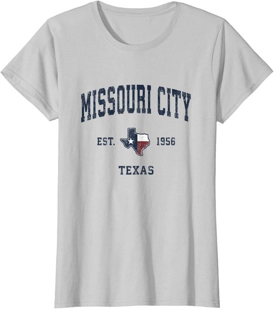 Missouri City Texas TX Vintage State Flag Sports Navy Design T-Shirt