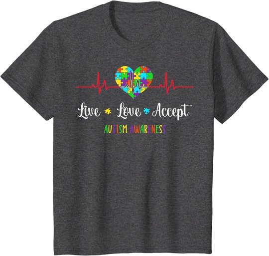 Live Love Accept Autism Awareness Heartbeat Blue Autism Mom T-Shirt