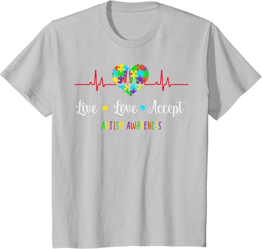 Live Love Accept Autism Awareness Heartbeat Blue Autism Mom T-Shirt