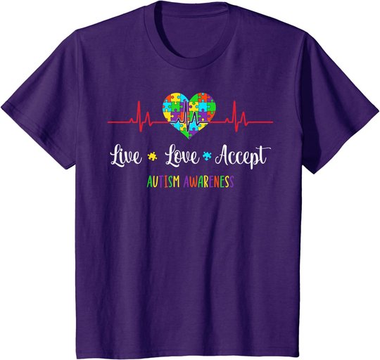 Live Love Accept Autism Awareness Heartbeat Blue Autism Mom T-Shirt