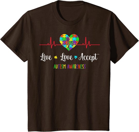 Live Love Accept Autism Awareness Heartbeat Blue Autism Mom T-Shirt