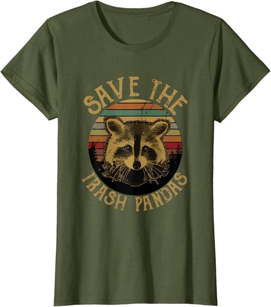 Retro Vintage Save The Trash Pandas Funny Raccoon Animal T-Shirt