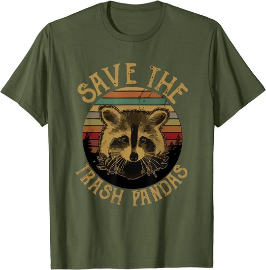 Retro Vintage Save The Trash Pandas Funny Raccoon Animal T-Shirt