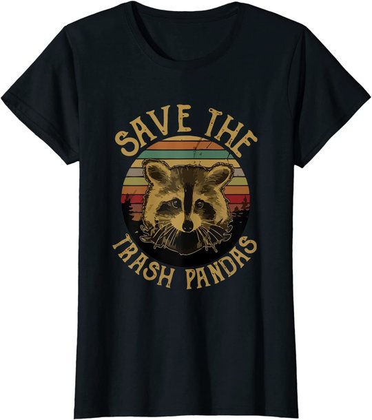 Retro Vintage Save The Trash Pandas Funny Raccoon Animal T-Shirt