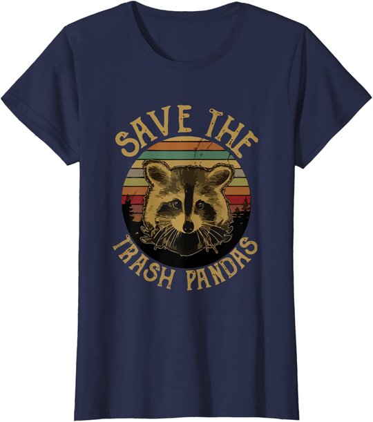 Retro Vintage Save The Trash Pandas Funny Raccoon Animal T-Shirt