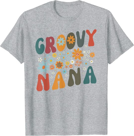 Groovy Nana Retro Colorful Flowers Design Grandma T-Shirt