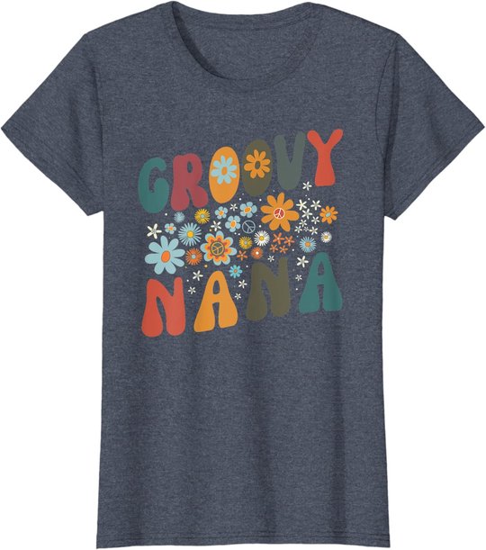 Groovy Nana Retro Colorful Flowers Design Grandma T-Shirt