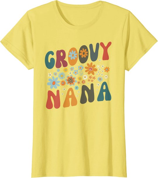 Groovy Nana Retro Colorful Flowers Design Grandma T-Shirt