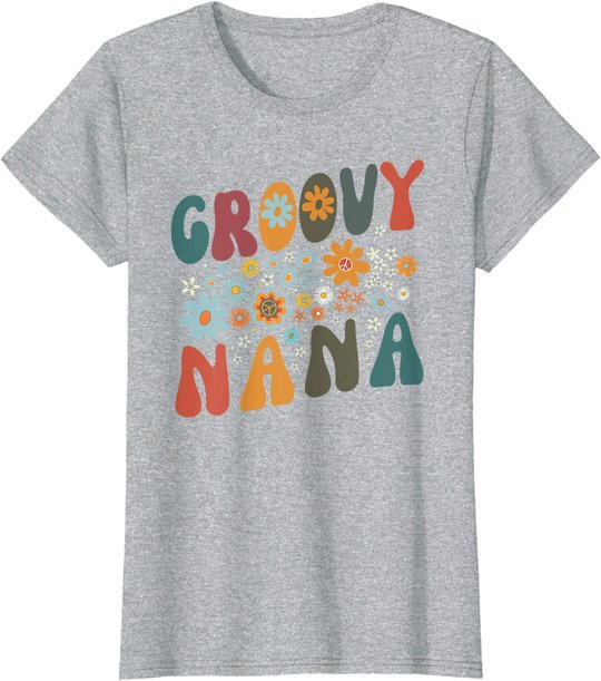 Groovy Nana Retro Colorful Flowers Design Grandma T-Shirt