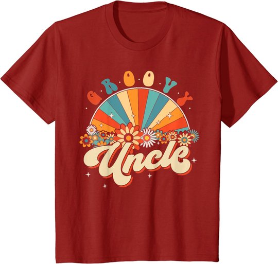 Groovy Uncle Retro Rainbow Floral 60s 70s Hippie Costume T-Shirt