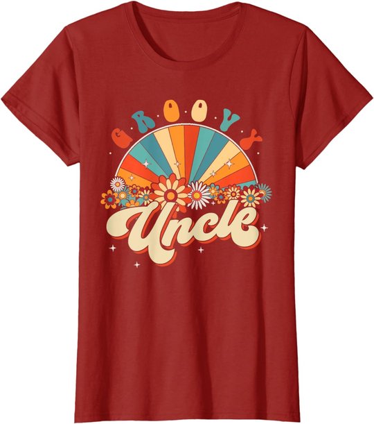 Groovy Uncle Retro Rainbow Floral 60s 70s Hippie Costume T-Shirt
