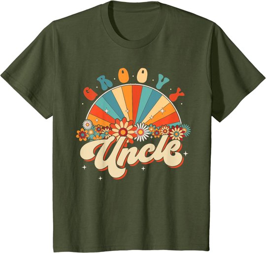 Groovy Uncle Retro Rainbow Floral 60s 70s Hippie Costume T-Shirt