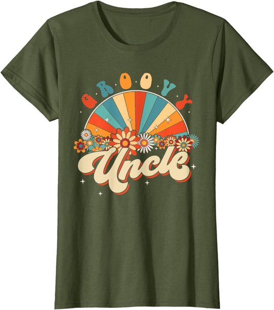 Groovy Uncle Retro Rainbow Floral 60s 70s Hippie Costume T-Shirt