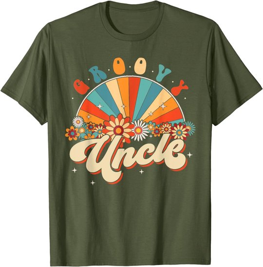 Groovy Uncle Retro Rainbow Floral 60s 70s Hippie Costume T-Shirt