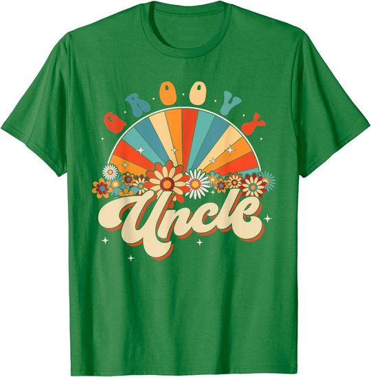 Groovy Uncle Retro Rainbow Floral 60s 70s Hippie Costume T-Shirt