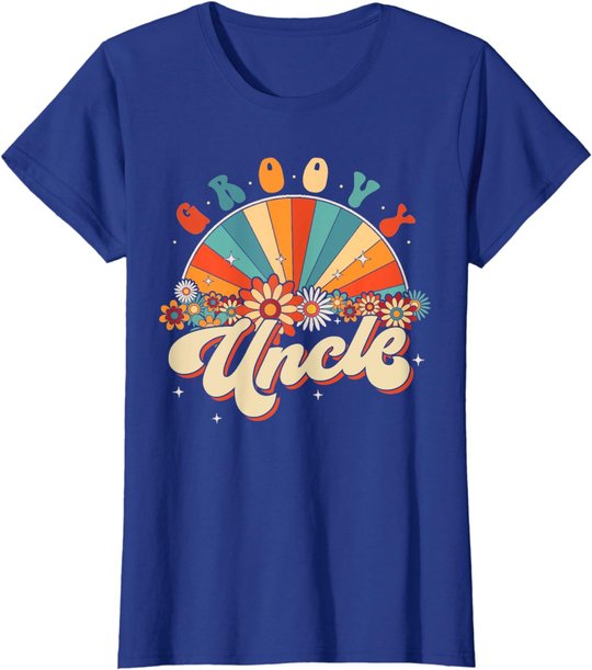 Groovy Uncle Retro Rainbow Floral 60s 70s Hippie Costume T-Shirt