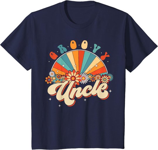 Groovy Uncle Retro Rainbow Floral 60s 70s Hippie Costume T-Shirt