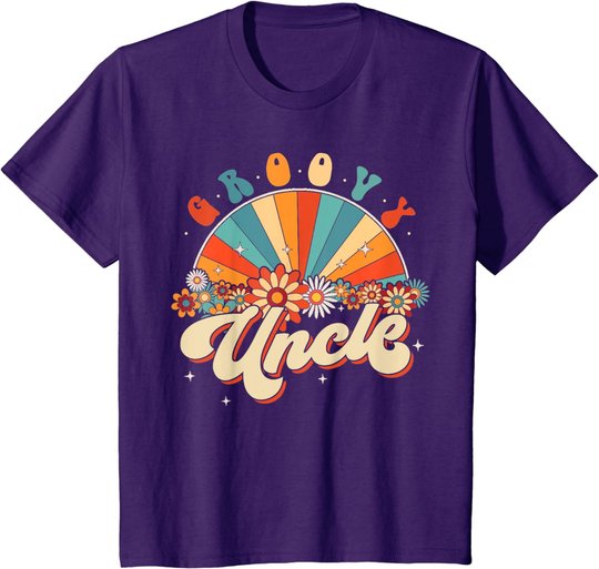 Groovy Uncle Retro Rainbow Floral 60s 70s Hippie Costume T-Shirt