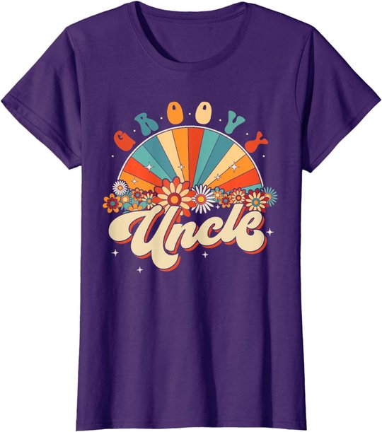 Groovy Uncle Retro Rainbow Floral 60s 70s Hippie Costume T-Shirt