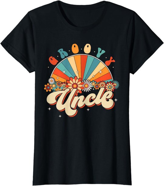 Groovy Uncle Retro Rainbow Floral 60s 70s Hippie Costume T-Shirt