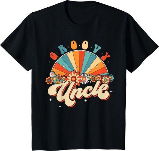 Groovy Uncle Retro Rainbow Floral 60s 70s Hippie Costume T-Shirt