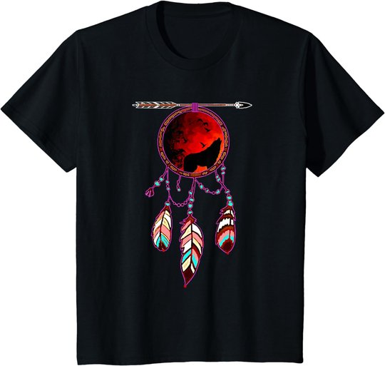 Native American Timber Wolf Dream Catcher Indian Tribal Gift T-Shirt