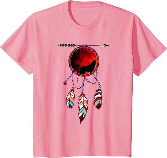Native American Timber Wolf Dream Catcher Indian Tribal Gift T-Shirt