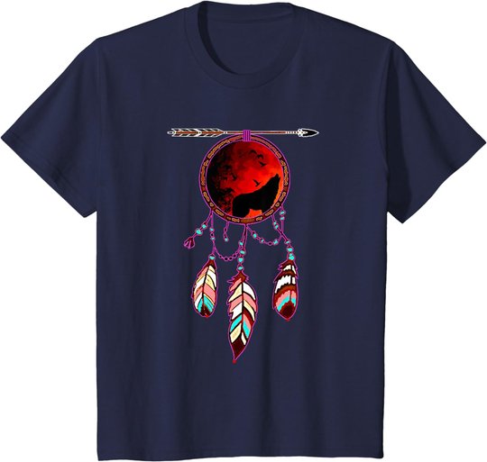 Native American Timber Wolf Dream Catcher Indian Tribal Gift T-Shirt
