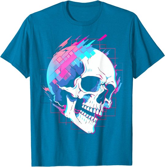 Vaporwave Glitch Skull | Cyberpunk | Festival Techwear T-Shirt
